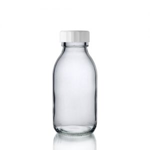 100ml Clear Glass Sirop Bottle w White PP Cap 100ml Clear Glass Sirop Bottle w White PP Cap