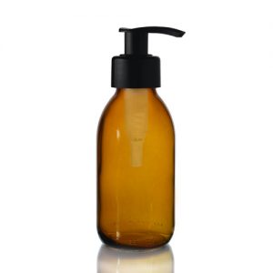 125ml Amber Glass Sirop Bottle with Black Lotion Pump