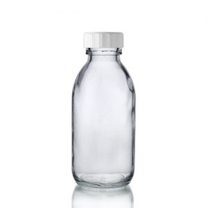 125ml Clear Glass Sirop Bottle w White PP Cap