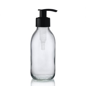 150ml Clear Glass Sirop Bottle with Black Lotion Pump