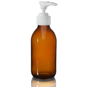 200ml Amber Glass Sirop Bottle with White Lotion Pump