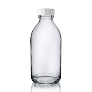 200ml Clear Glass Sirop Bottle w White PP Cap