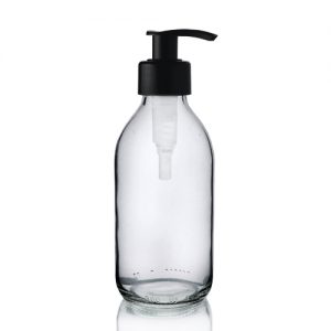 200ml Clear Glass Sirop Bottle with Black Lotion Pump