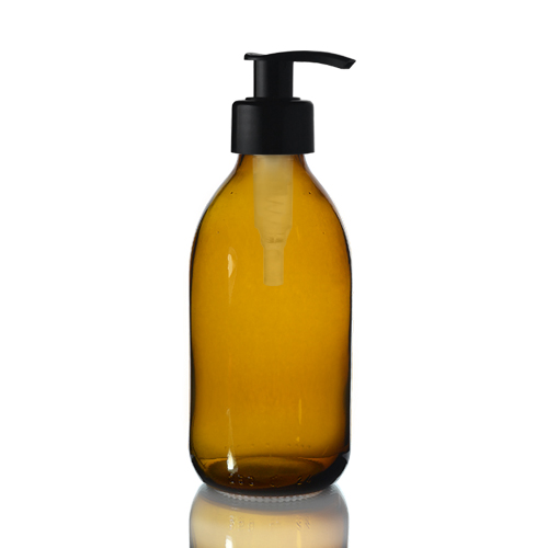 250ml Amber Glass Sirop Bottle with Black Lotion Pump