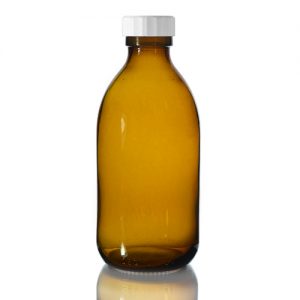 250ml Amber Glass Sirop Bottle w White PP Cap