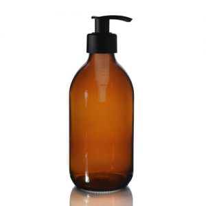 300ml Amber Glass Sirop Bottle with Black Lotion Pump