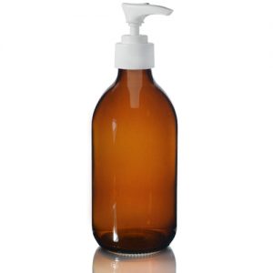 300ml Amber Glass Sirop Bottle w Lotion White 300ml Amber Sirop Bottle with Standard Lotion Pump