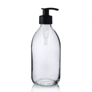 300ml Clear Glass Sirop Bottle with Black Lotion Pump