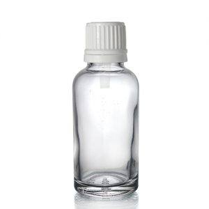 30ml Clear Glass Dropper Bottle with White Cap