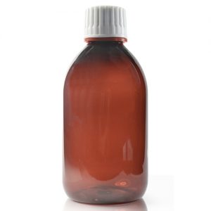 250ml Amber Plastic Sirop red band cap