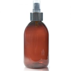 250ml Amber Plastic Sirop silver spray