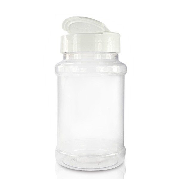 500ml Recessed Plastic Spice Jar 63mm White Flapper Cap