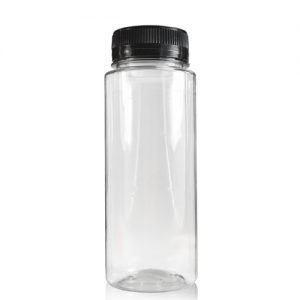 150ml Slim Plastic Juice Bottle with Black Lid