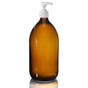 1000ml Amber Glass Sirop Bottle w Lotion White