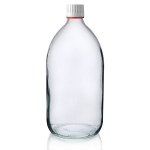 1000ml Clear Glass Sirop Bottle w Red Band Cap