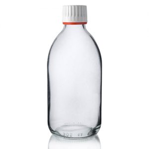 300ml Clear Glass Sirop Bottle w Red Band Cap