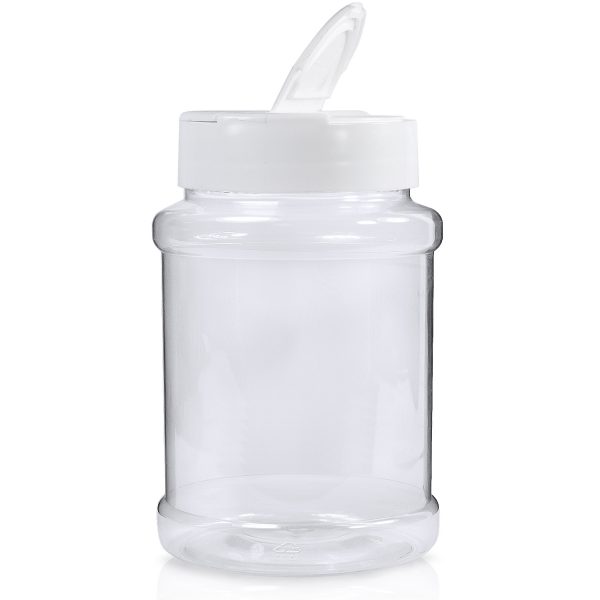 330ml Plastic Spice Jar Recessed with White Flapper Cap
