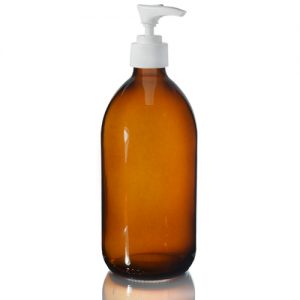 500ml Amber Glass Sirop Bottle w Lotion White