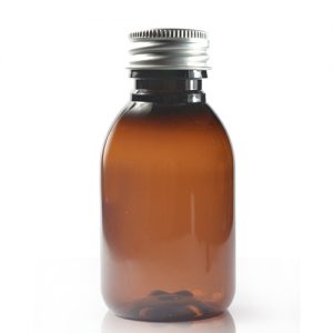 Amber Plastic Bottle With Metal Lid