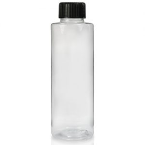 150ml Clear PET Tubular Bottle w Black Screw Cap