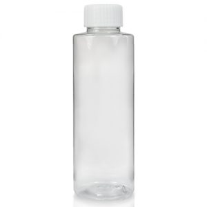 150ml Clear PET Tubular Bottle w White Screw Cap