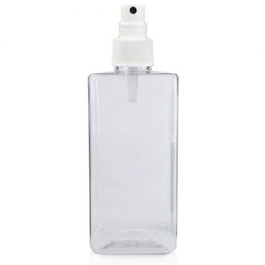 200ml Short Square PET Bottle with White Atomiser