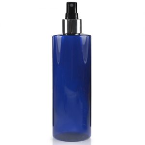 250ml Cobalt Blue Plastic Bottle With Silver Spray