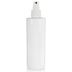 250ml Glossy White Plastic Bottle And Atomiser Spray