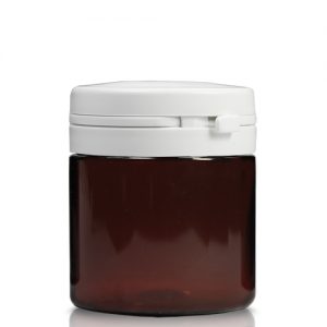 50ml amber plastic pill jar with lid