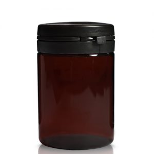 75ml amber plastic pill jar with lid