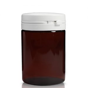 75ml amber plastic pill jar with lid