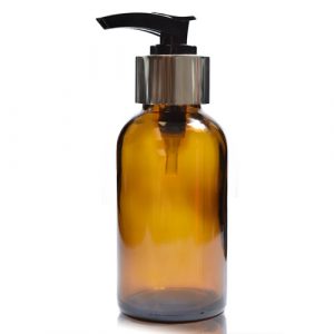 100ml Amber glass Boston Bottle with silver pump