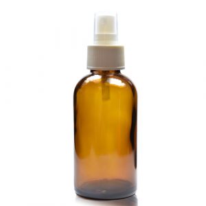 150ml Amber glass Boston Bottle w white spray 150ml Amber glass Boston Bottle w white spray
