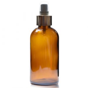 200ml Amber glass Boston Bottle silver spray