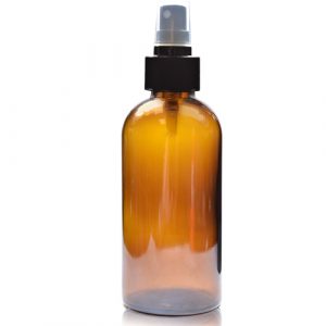 250ml Amber glass Boston Bottle w black spray