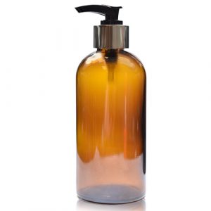 250ml Amber Glass Boston Bottle & Premium Lotion Pump
