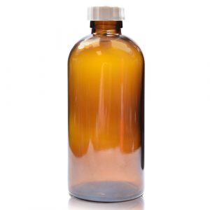 250ml Amber glass Boston Bottle w white pp