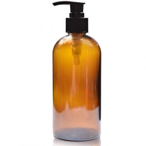 250ml Amber glass Boston Bottle with blk pump