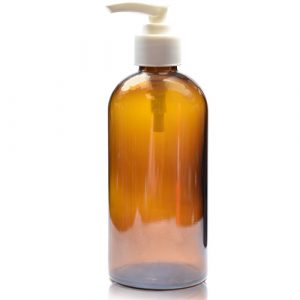 250ml Amber glass Boston Bottle with wht pump