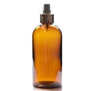 300ml Amber Boston bottle w silver spray