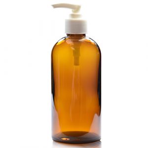 300ml Amber Boston bottle with white pump