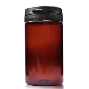 100ml Amber Plastic Pill Jar w black lid