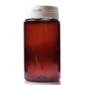 100ml Amber Plastic Pill Jar w black lid