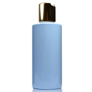 100ml Blue Plastic bottle w white gold disc 100ml Blue Plastic Bottle With Gold Disc Top Cap