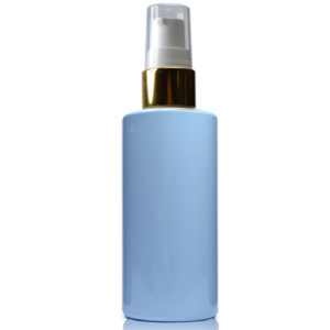 100ml Blue Plastic bottle w white gold pump 100ml Blue Plastic Bottle With Gold Lotion Pump