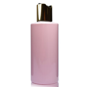 100ml Pink Plastic Bottle With Gold Disc Top Cap