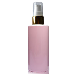 100ml Pink Plastic Bottle With Gold Lotion Pump