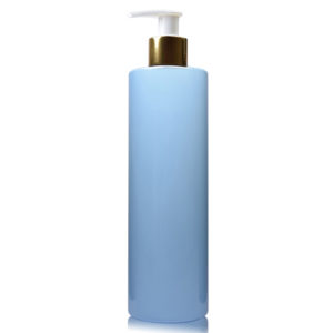 250ml Blue Plastic Bottle With Gold Lotion Pump