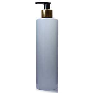 250ml Grey Plastic Bottle With Gold Lotion Pump