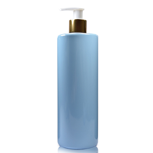 500ml Light Blue Plastic Bottle With Gold Lotion Pump